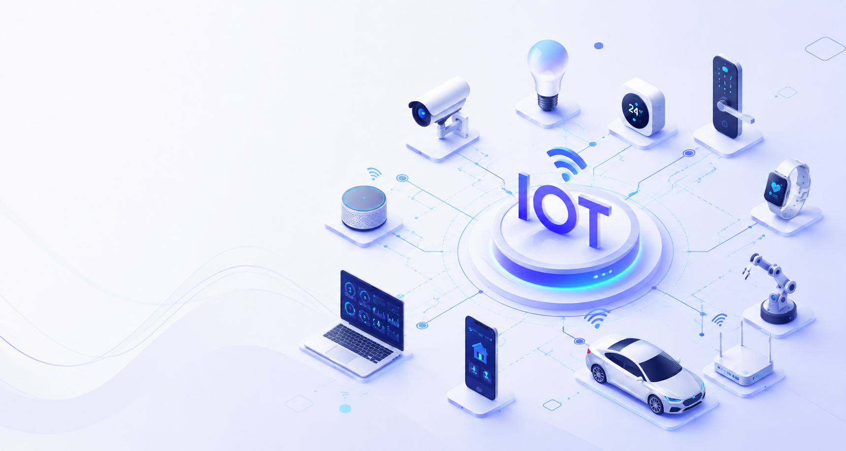 IoT development illustration with connected smart devices and cloud integration